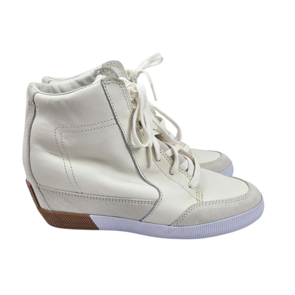 Sorel Out N About Wedge Bootie 9.5 Sea Salt/Gum White Leather Sneaker NL4596-125